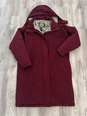 Cabela's Long Parka Coat Women L Burgundy Hooded Goretex Fleece Lined Thick Warm
